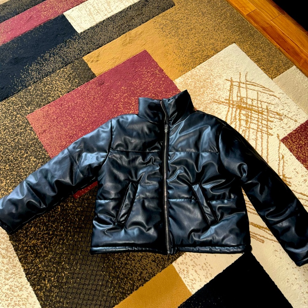 Faux Leather Puffer Jacket